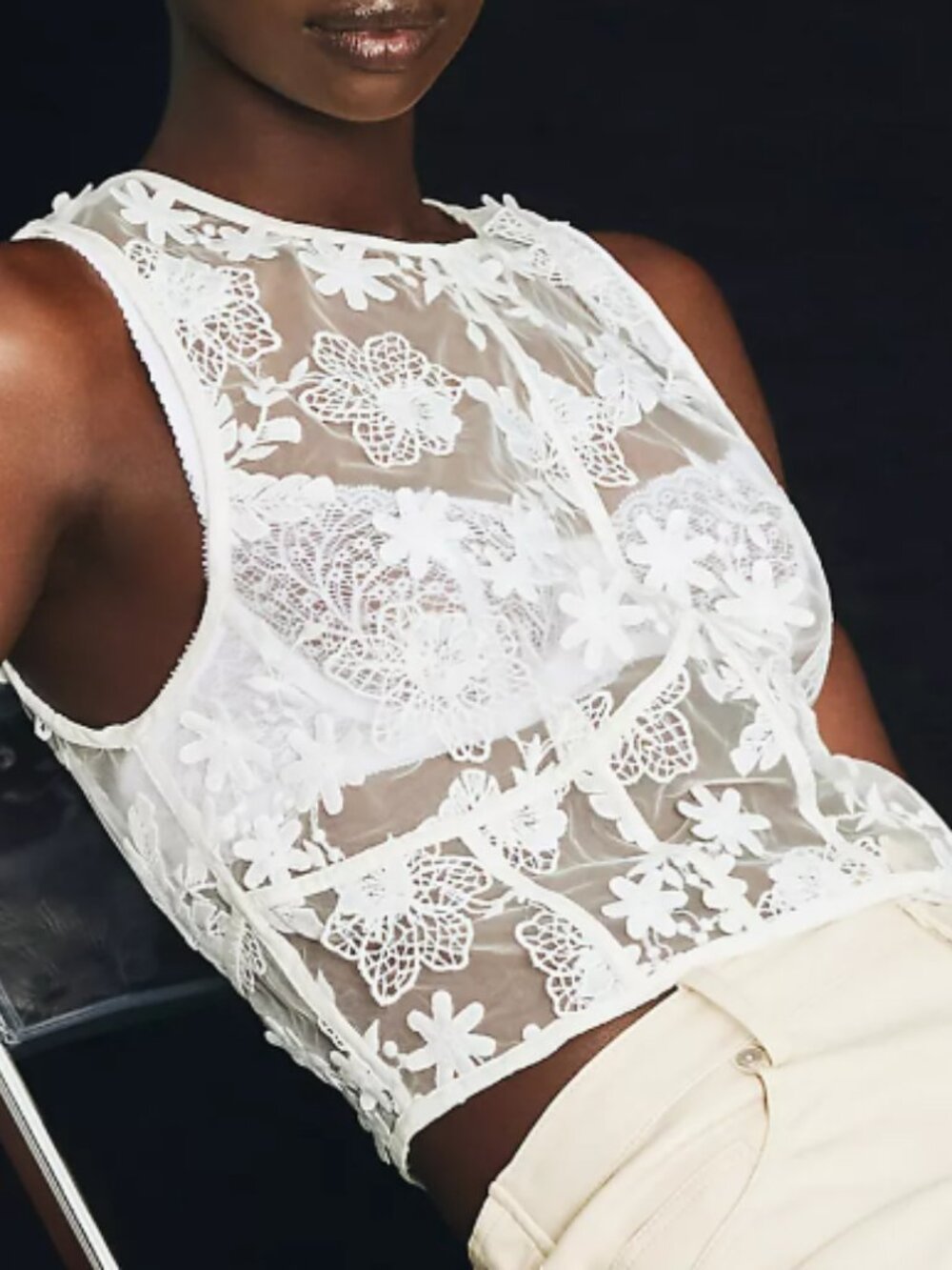 Anthropologie Let Me Be Sheer Floral Appliqué Corset Tank XS